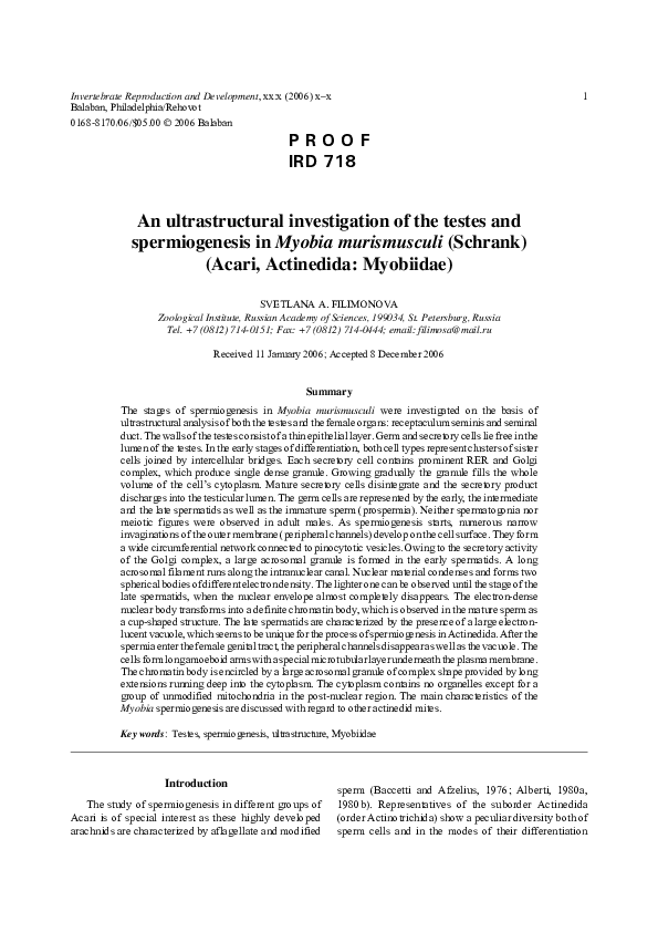 (PDF) An ultrastructural investigation of the testes and spermiogenesis ...