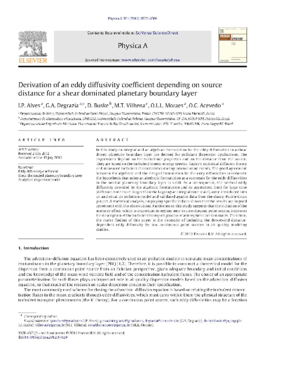 (PDF) Derivation of an eddy diffusivity coefficient depending on source ...