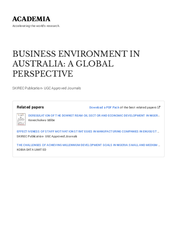 (PDF) BUSINESS ENVIRONMENT IN AUSTRALIA: A GLOBAL PERSPECTIVE