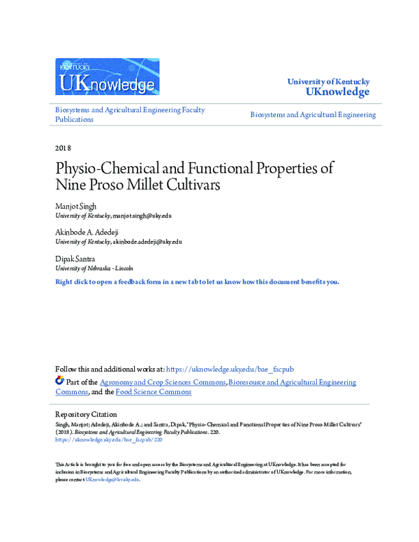 (PDF) PhysicoChemical and Functional Properties of Nine Proso Millet
