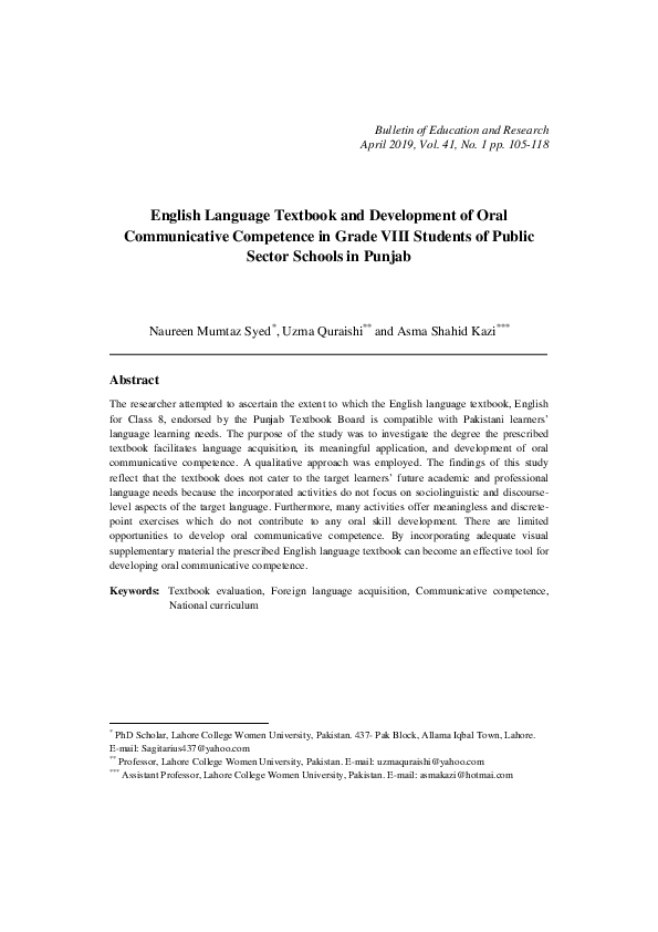 (PDF) English Language Textbook and Development of Oral Communicative ...