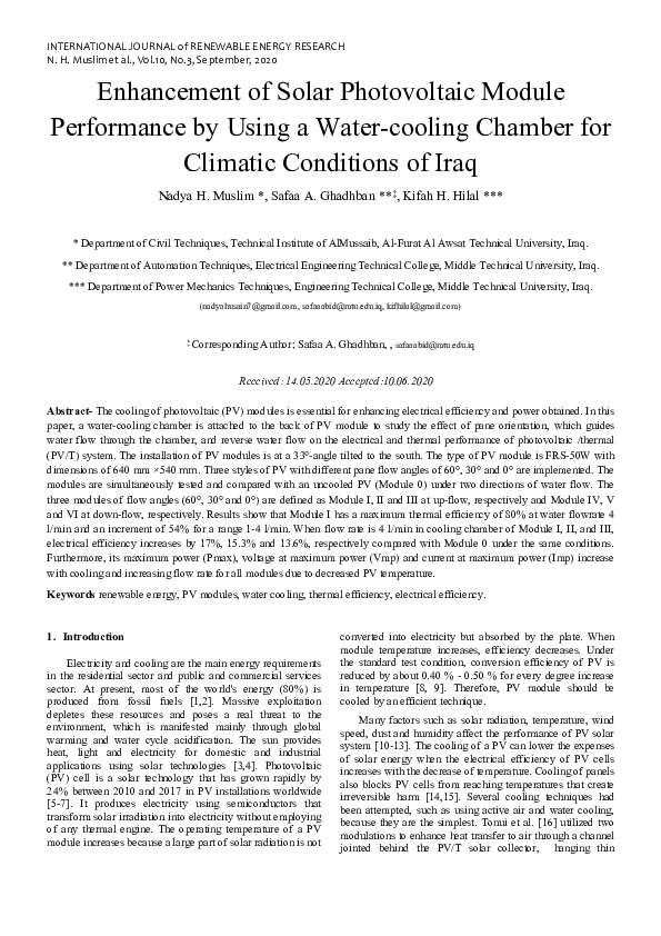 (PDF) Enhancement of solar photovoltaic module performance by using a ...