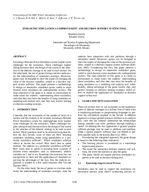 (PDF) Enhancing simulation as improvement and decision support system tool