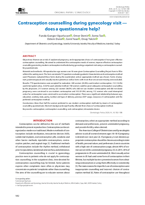 (PDF) Contraception counselling during gynecology visit — does a ...