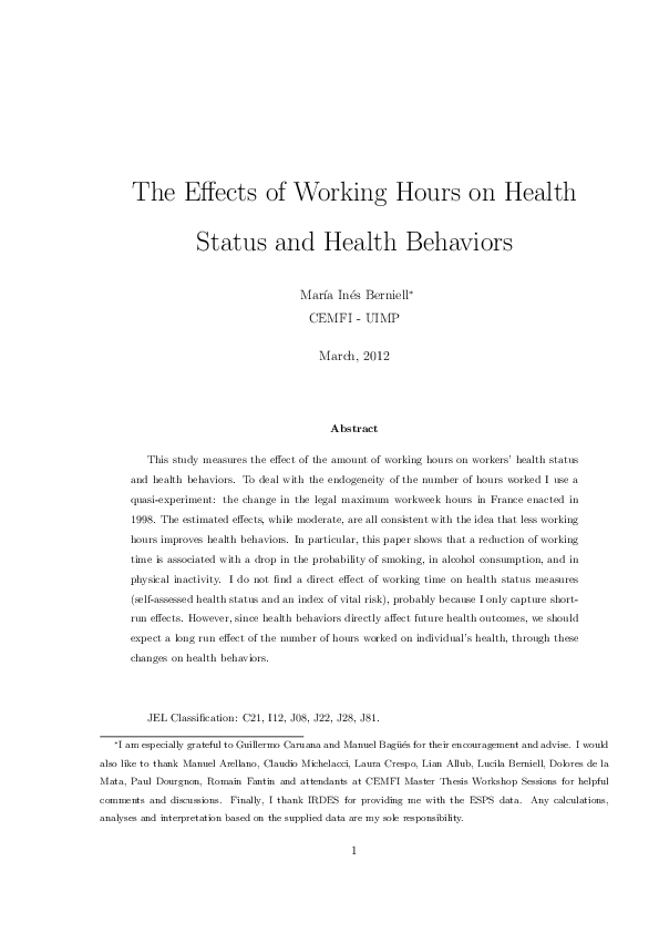 (PDF) The Effects of Working Hours on Health Status and Health Behaviors