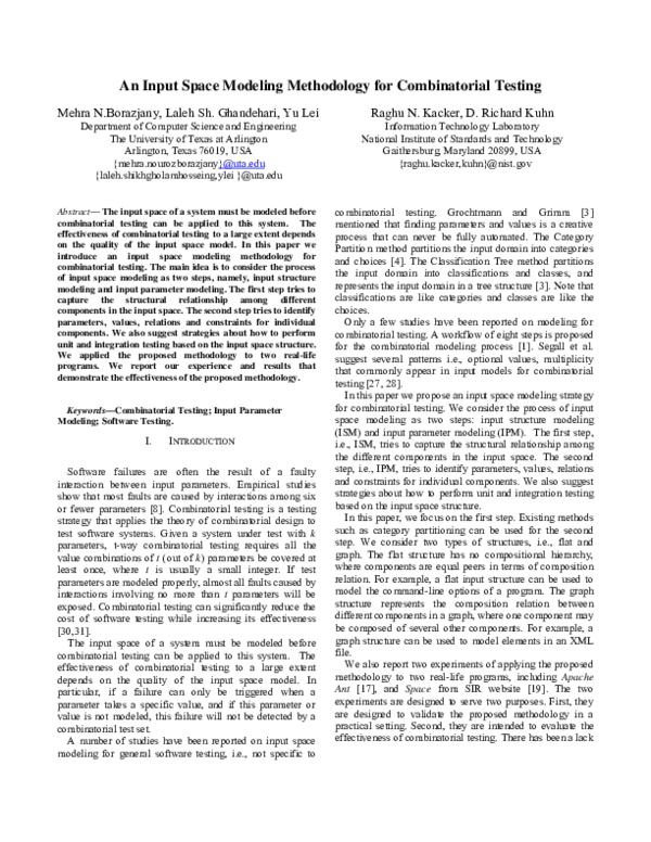 (PDF) An Input Space Modeling Methodology for Combinatorial Testing