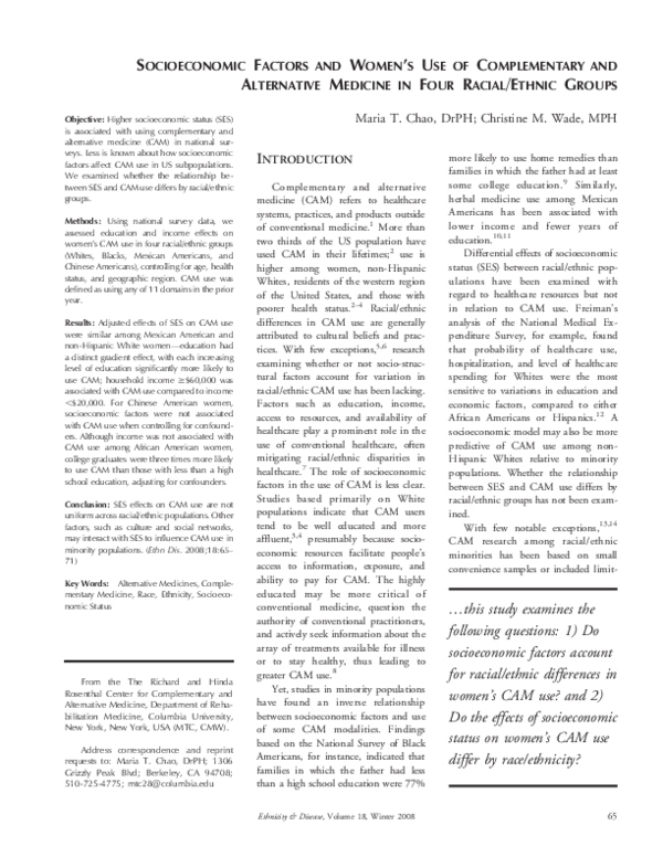 (PDF) Socioeconomic factors and women's use of complementary and ...