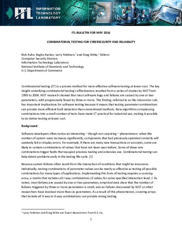 (PDF) Combinatorial Testing for Cybersecurity and Reliability