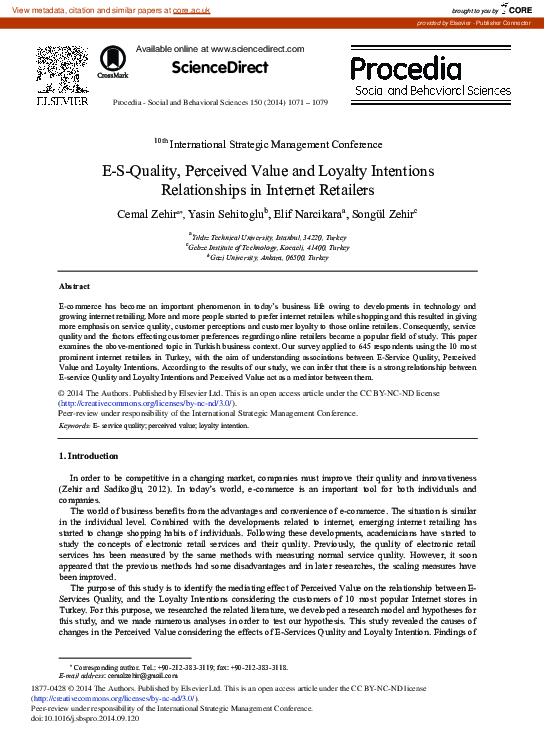 (PDF) E-S-Quality, Perceived Value and Loyalty Intentions Relationships ...