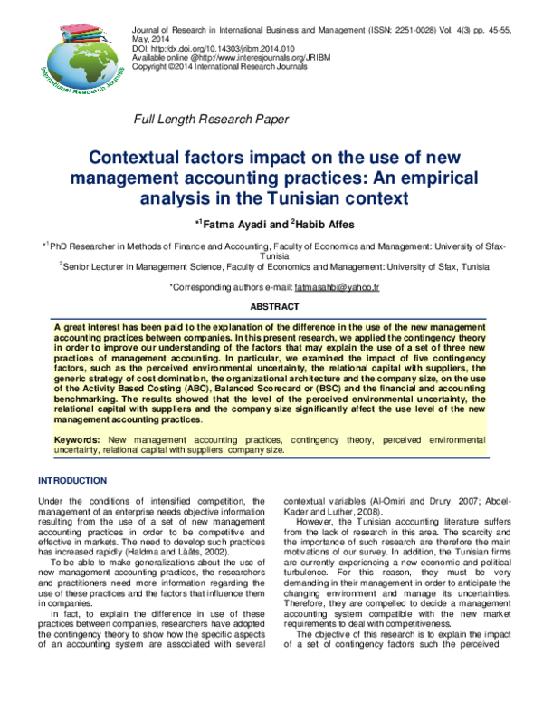 (PDF) The Impact of Contextual Factors on Total Quality Management ...