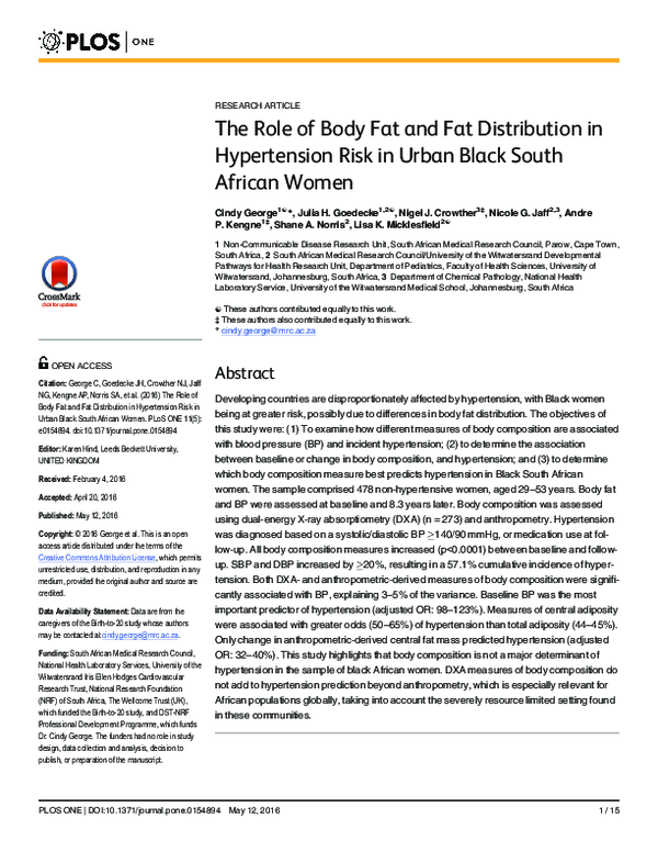 (PDF) The Role of Body Fat and Fat Distribution in Hypertension Risk in ...