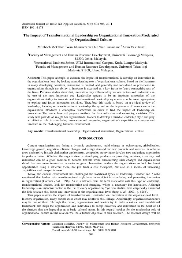 (PDF) The impact of transformational leadership on organizational ...