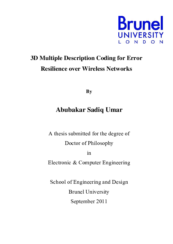 (PDF) 3D Multiple Description Coding for Error Resilience over Wireless ...
