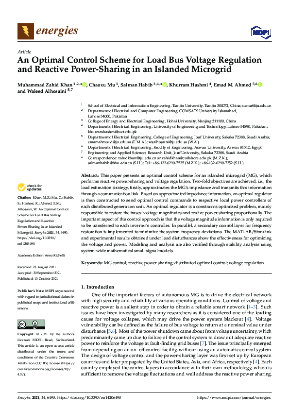 (PDF) An Optimal Control Scheme for Load Bus Voltage Regulation and ...