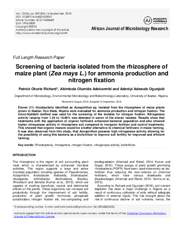 (PDF) Screening of bacteria isolated from the rhizosphere of maize ...