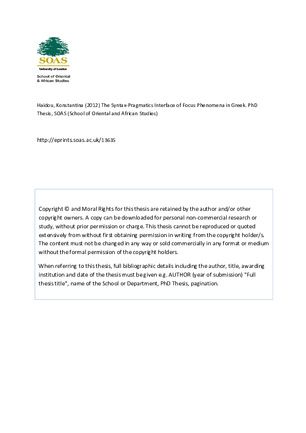 The Syntax-Pragmatics Interface of Focus Phenomena in Greek