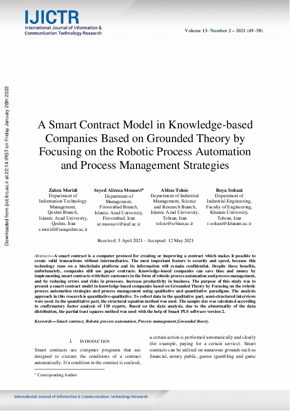 (PDF) A Smart Contract Model in Knowledge-based Companies Based on ...