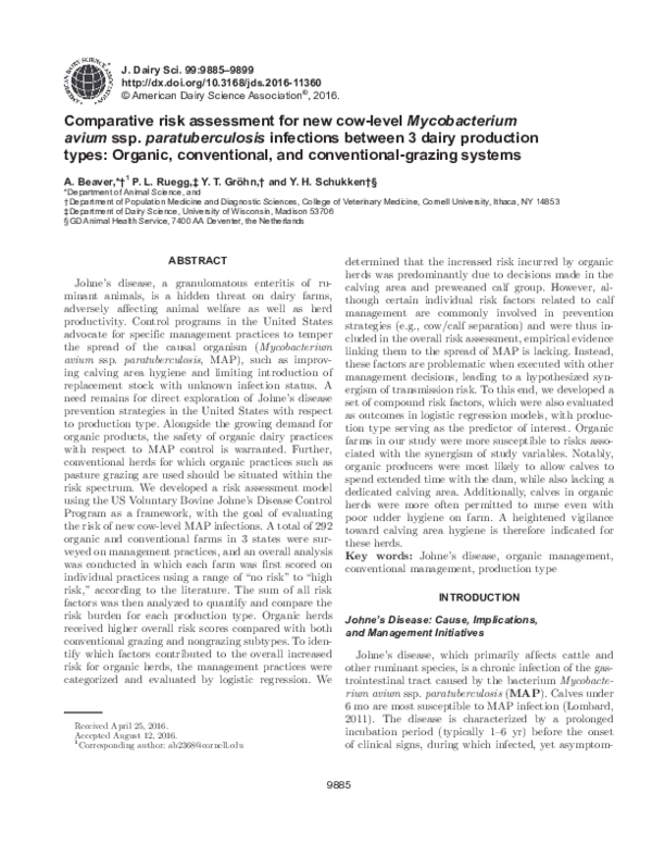 (PDF) Comparative risk assessment for new cow-level Mycobacterium avium ...