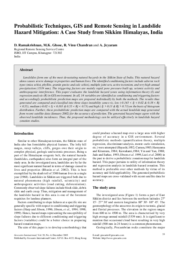 (PDF) Probabilistic Techniques, GIS and Remote Sensing in Landslide ...