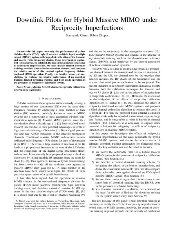 (PDF) Downlink Pilots for Hybrid Massive MIMO Under Reciprocity ...