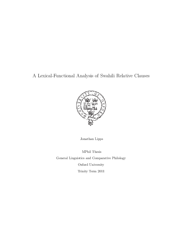 (PDF) A lexicalfunctional analysis of Swahili relative clauses