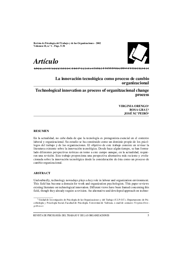 (PDF) La innovación tecnológica como proceso de cambio organizacional