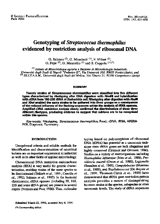 (PDF) Genotyping of Streptococcus thermophilus evidenced by restriction ...