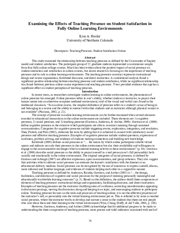 (PDF) Examining the Effects of Teaching Presence on Student ...