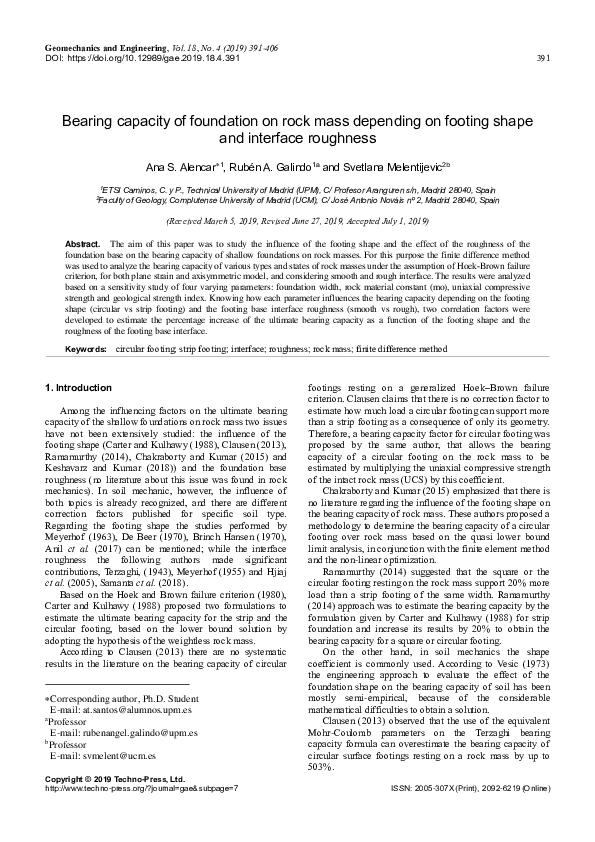 (PDF) Bearing capacity of foundation on rock mass depending on footing ...