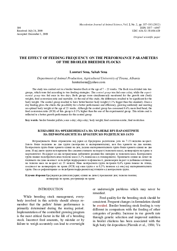 (PDF) The Effect of Feeding Frequency on the Performance Parameters of ...