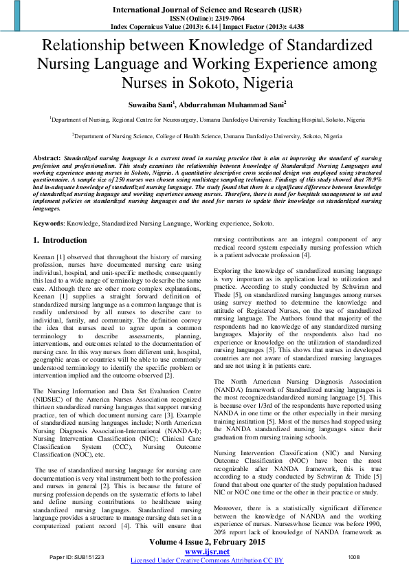 (PDF) Relationship between Knowledge of Standardized Nursing Language ...