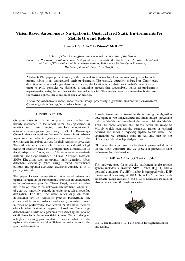 (PDF) Vision Based Autonomous Navigation in Unstructured Static ...