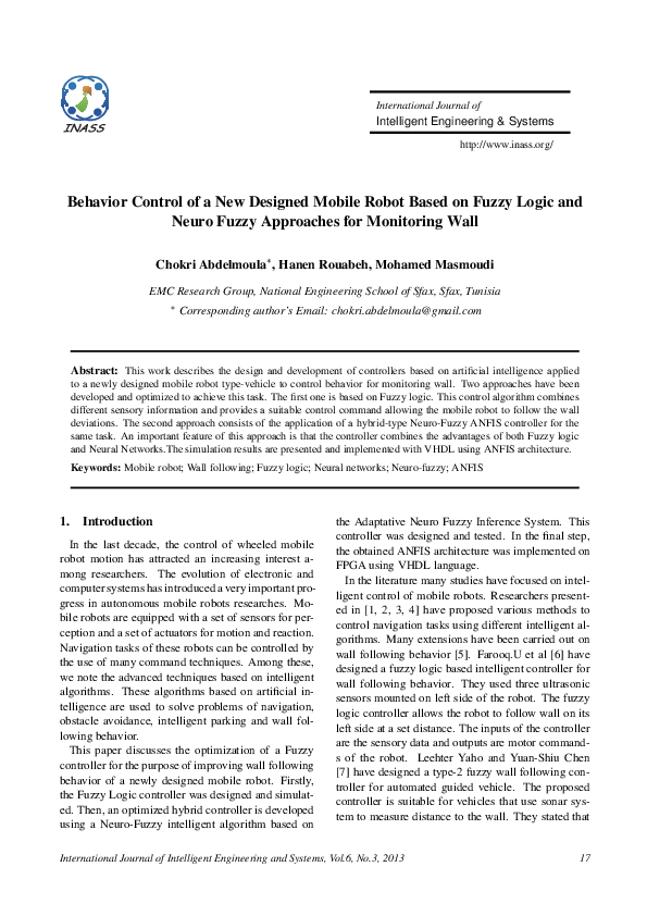 (PDF) Behavior Control of a New Designed Mobile Robot Based on Fuzzy ...