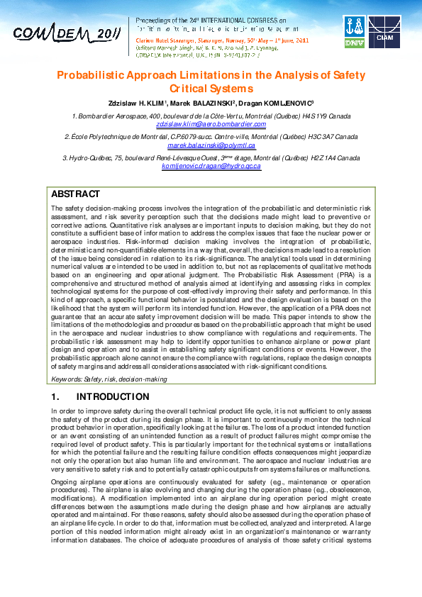 (PDF) Probabilistic Approach Limitations in the Analysis of Safety ...