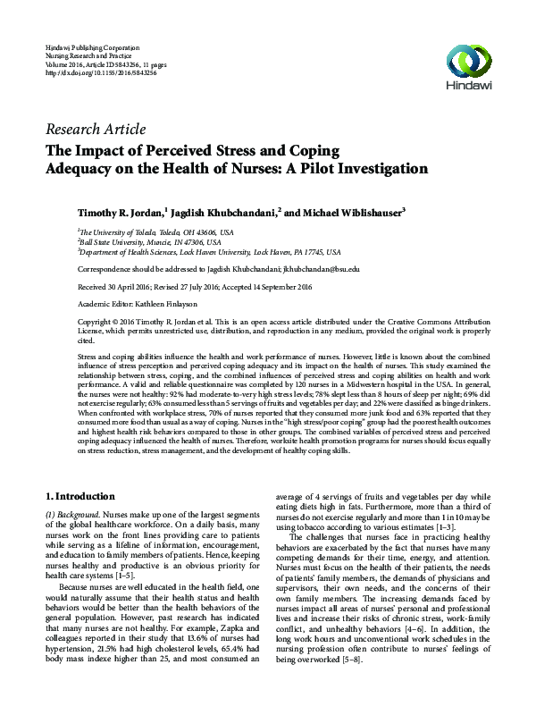 (PDF) The Impact of Perceived Stress and Coping Adequacy on the Health ...