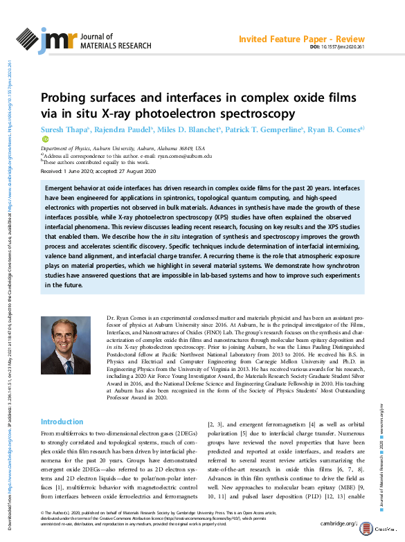 (PDF) Probing surfaces and interfaces in complex oxide films via in ...