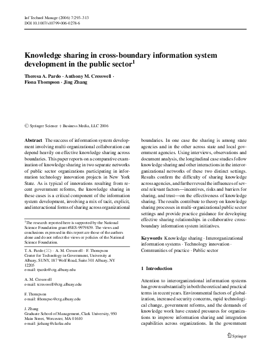 (PDF) Knowledge sharing in cross-boundary information system ...