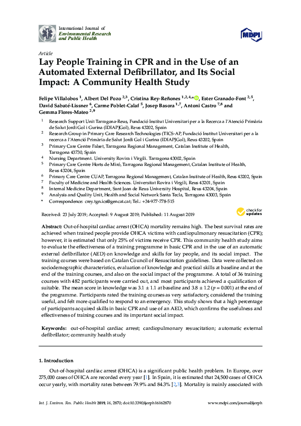 (PDF) Lay People Training in CPR and in the Use of an Automated ...