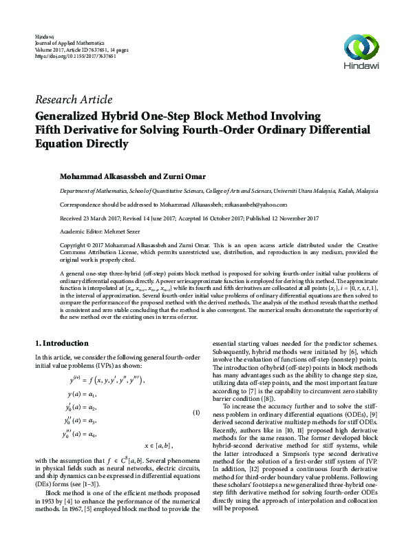 (PDF) Generalized Hybrid One-Step Block Method Involving Fifth ...