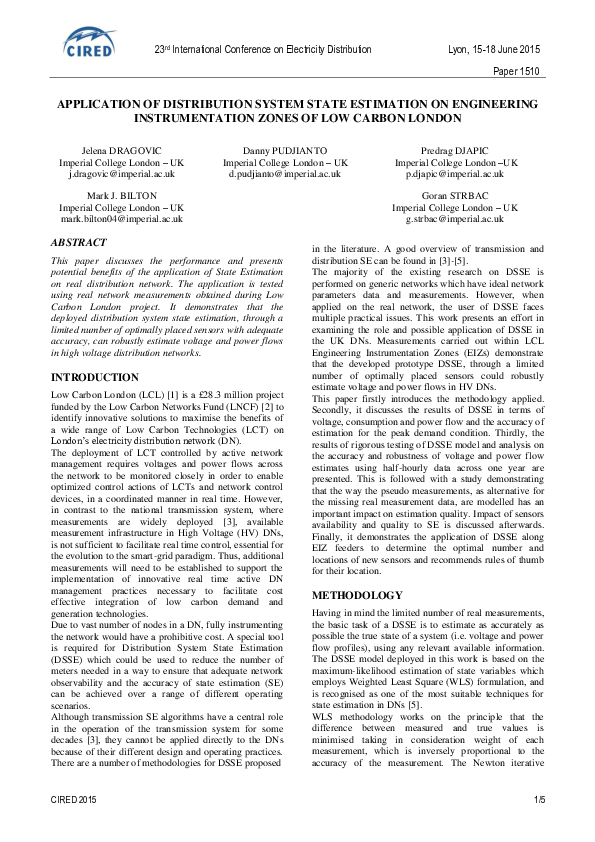 (PDF) Application of Distribution System State Estimation on ...