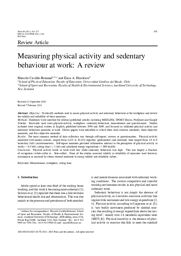 (PDF) Measuring physical activity and sedentary behaviour at work: A review