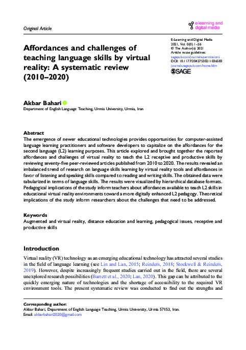 (PDF) Affordances and challenges of teaching language skills by virtual ...