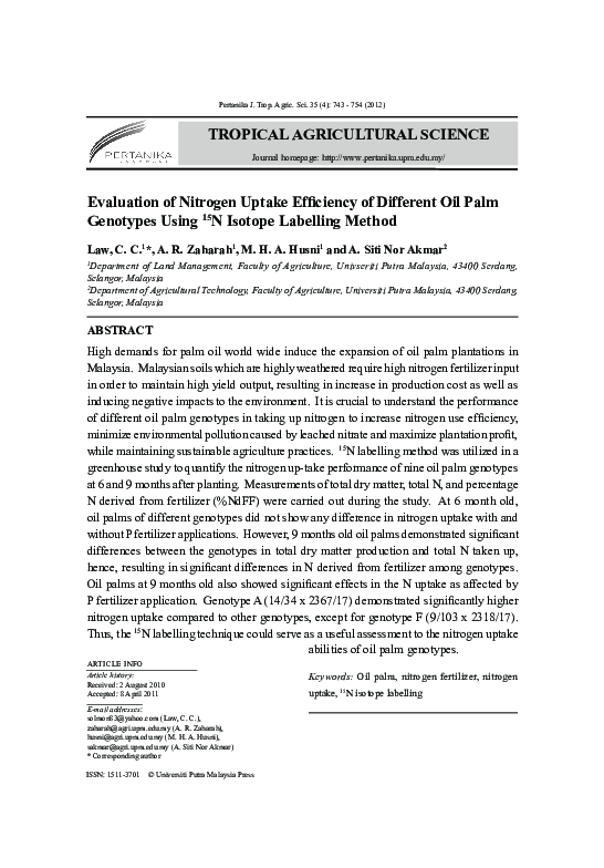 (PDF) Evaluation of nitrogen uptake efficiency of different oil palm ...