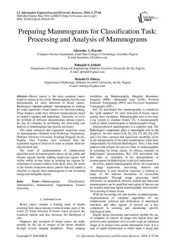 (PDF) Preparing Mammograms for Classification Task: Processing and ...