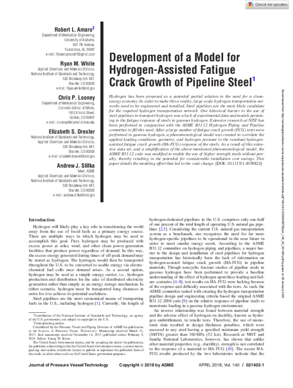 (PDF) Development of a Model for Hydrogen-Assisted Fatigue Crack Growth ...