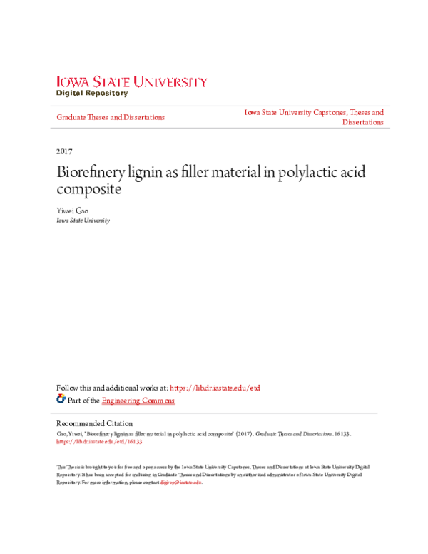 (PDF) Biorefinery lignin as filler material in polylactic acid composite