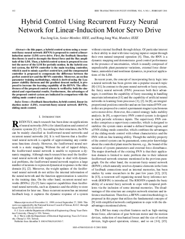 (PDF) Hybrid control using recurrent fuzzy neural network for linear ...