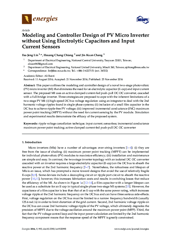 (PDF) Modeling and Controller Design of PV Micro Inverter without Using ...