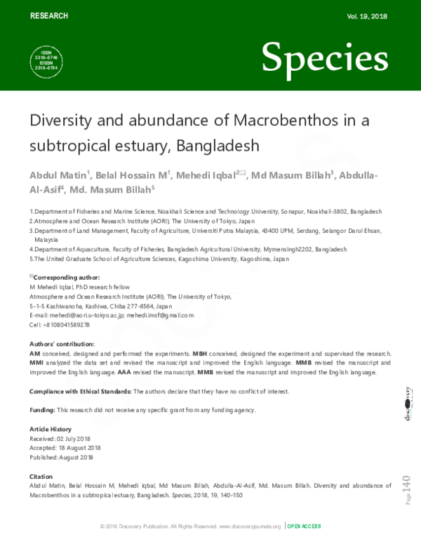 (PDF) Diversity and abundance of Macrobenthos in a subtropical estuary ...