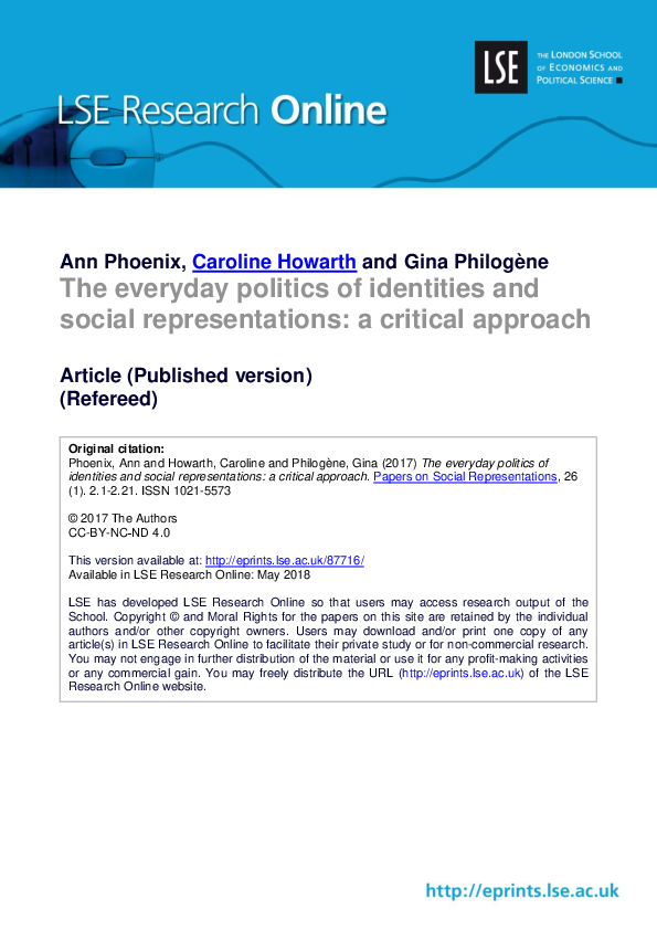 (PDF) The everyday politics of identities and social representations: A ...